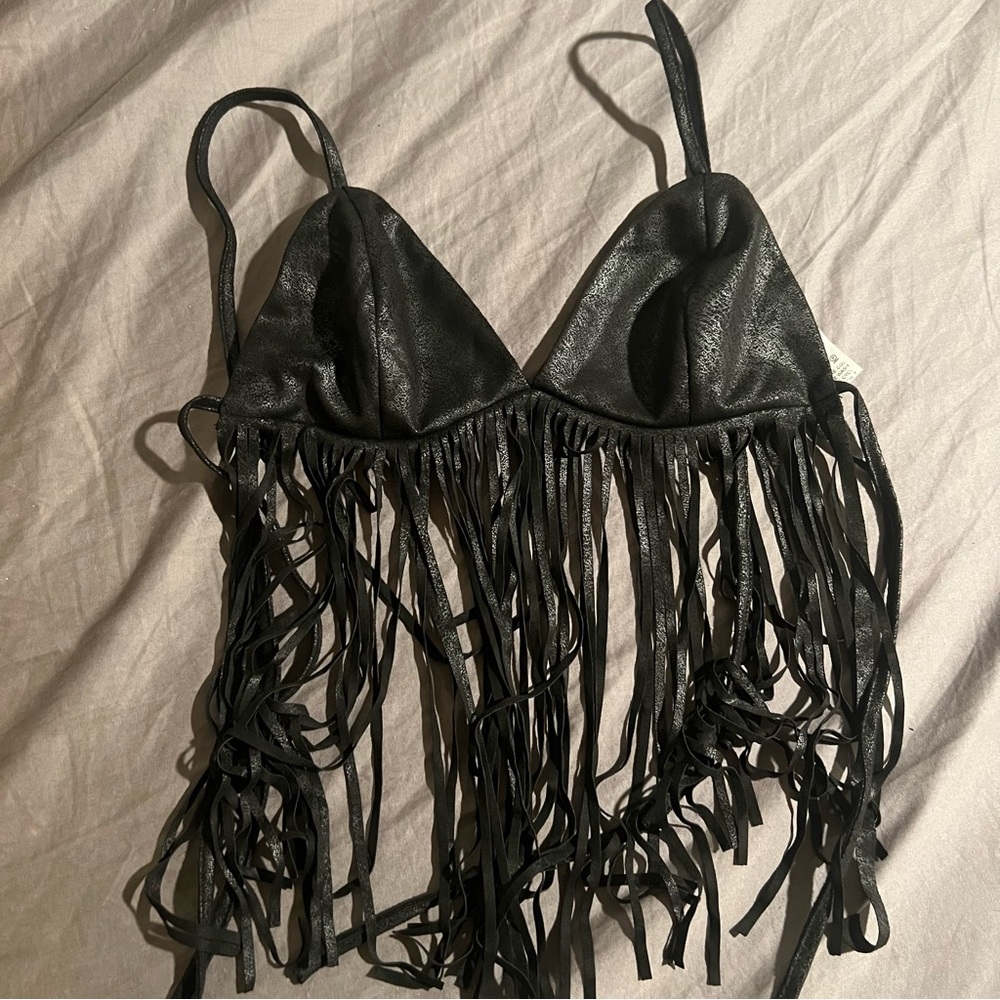 Shein Leather Tassel Tied Crop